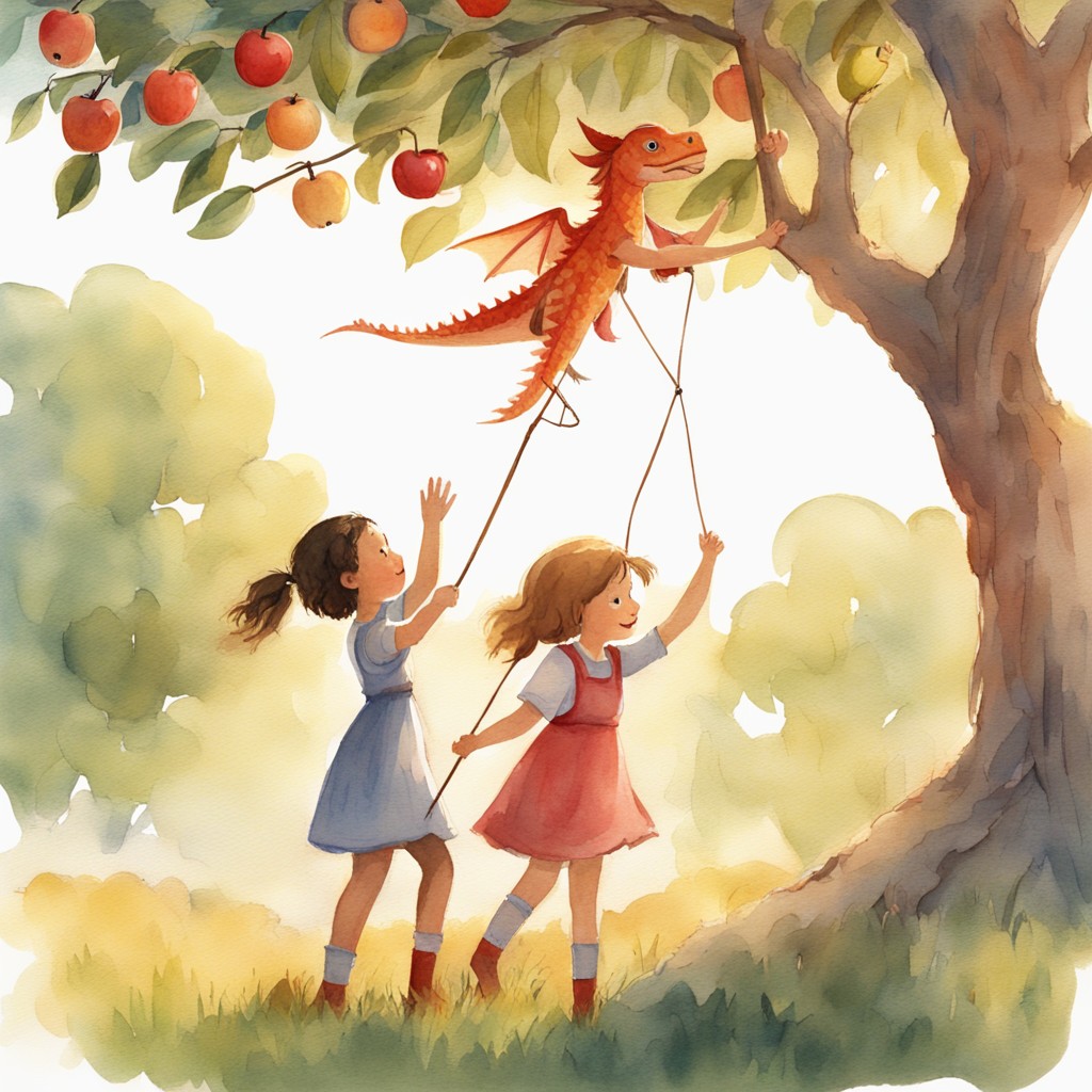 Maya and Zara working together to rescue the kite