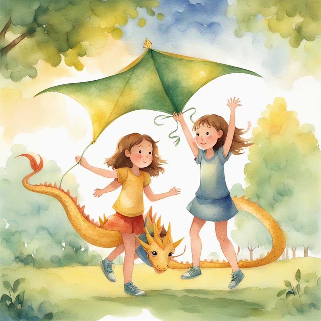 Maya showing the dragon kite to Zara