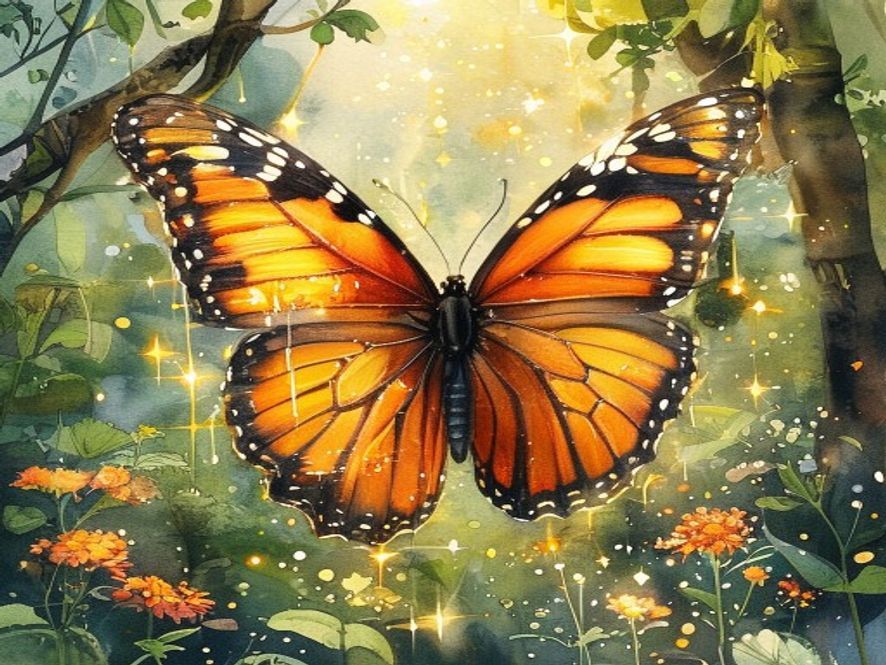 Charlie emerges as a beautiful monarch butterfly