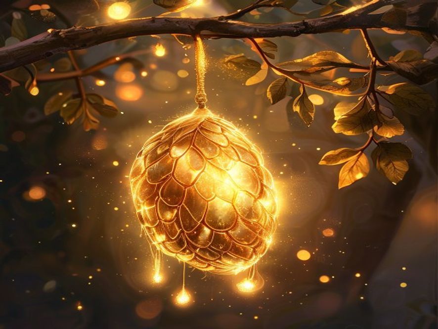 Charlie inside his golden chrysalis