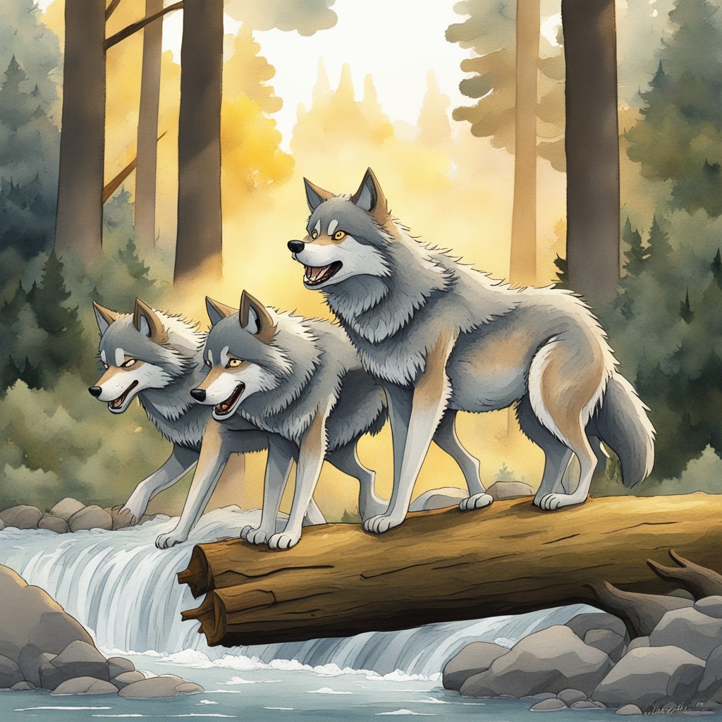 The Moonstone Pack pushing the great Old Sentinel log together