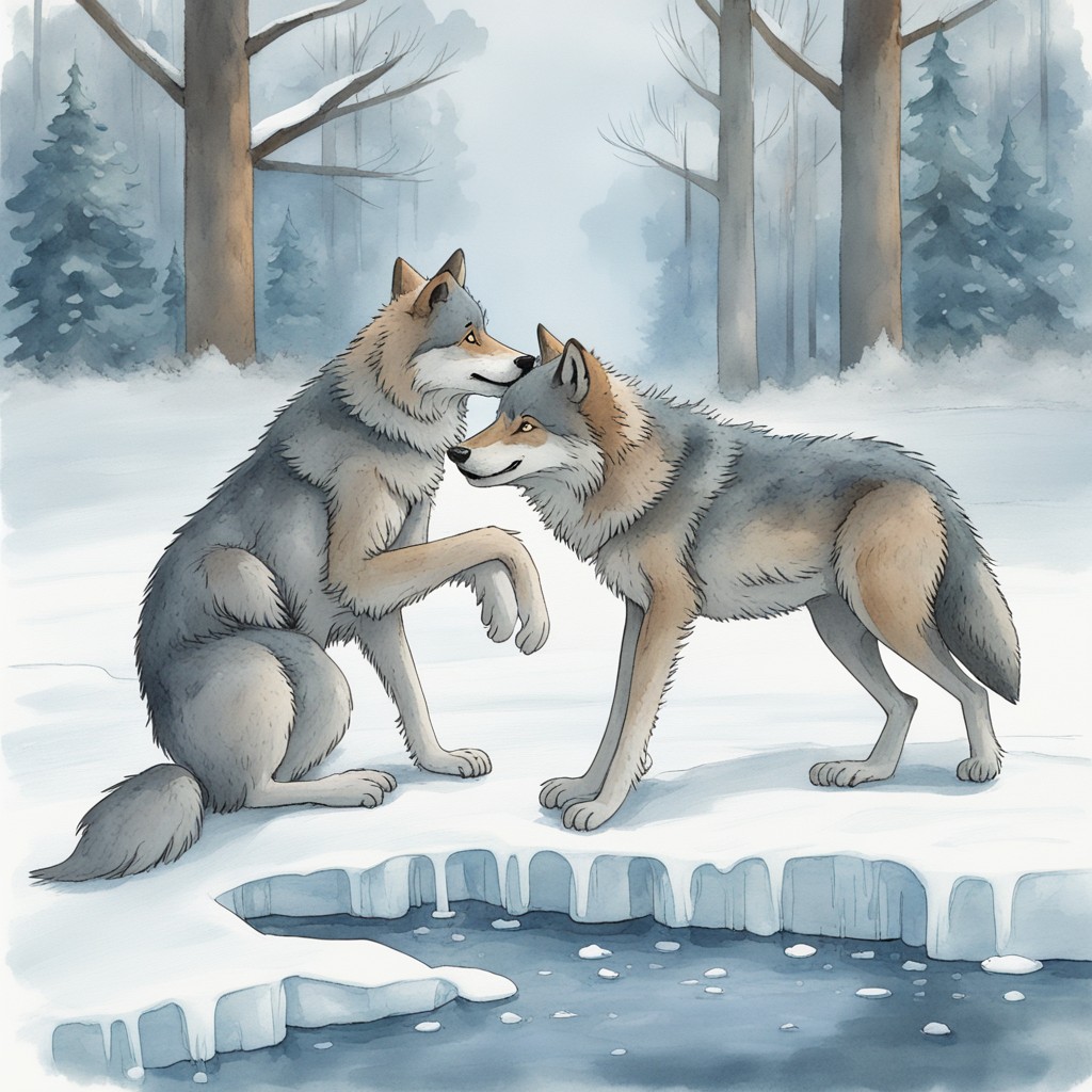 Luna helping Ash on the ice