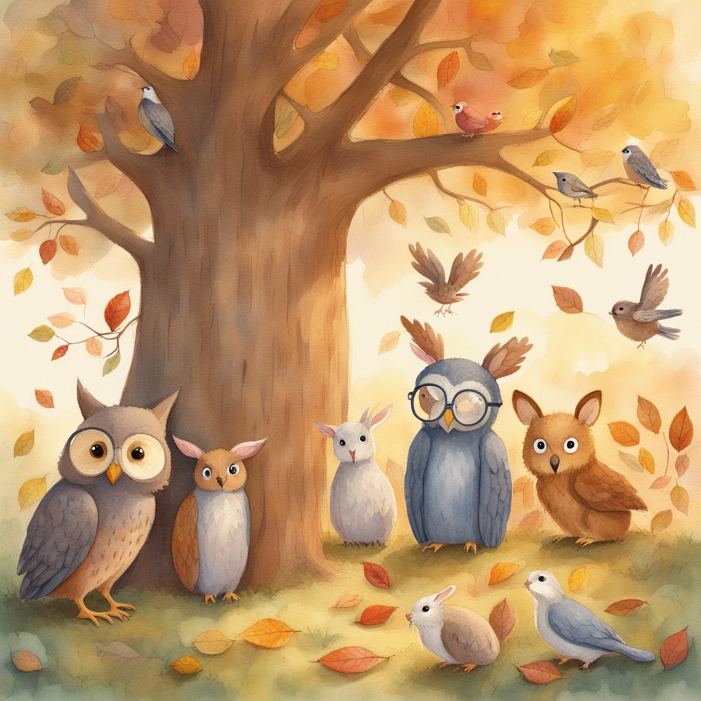 Animals gathered beneath the Great Oak