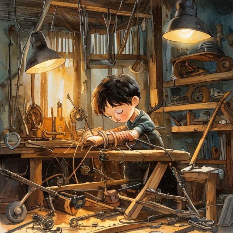 Finn building his machine