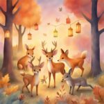A magical forest clearing with diverse animals celebrating together