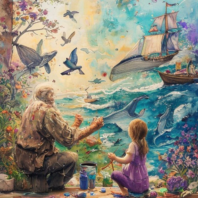 Lila and Thornberry painting together