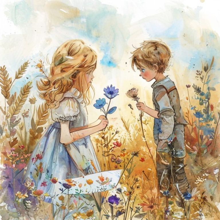 A quiet girl and a loud boy meeting in a garden