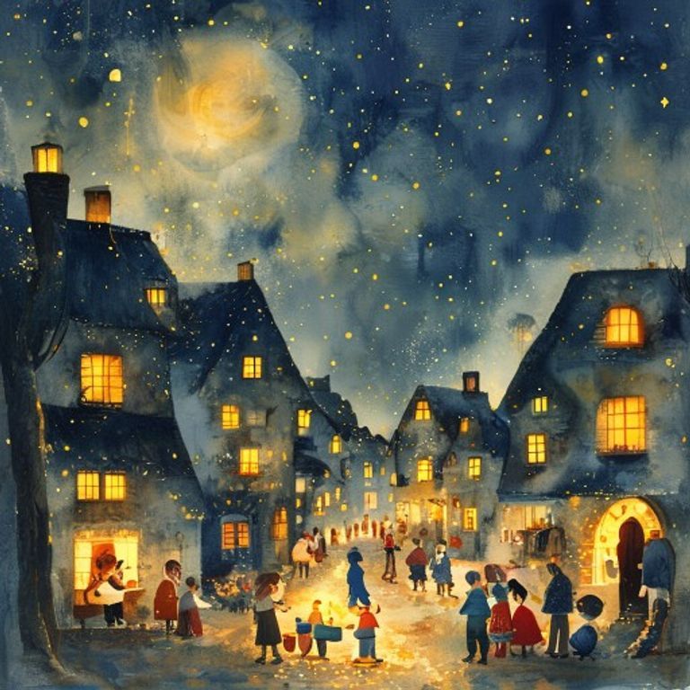 Village glowing with candlelight