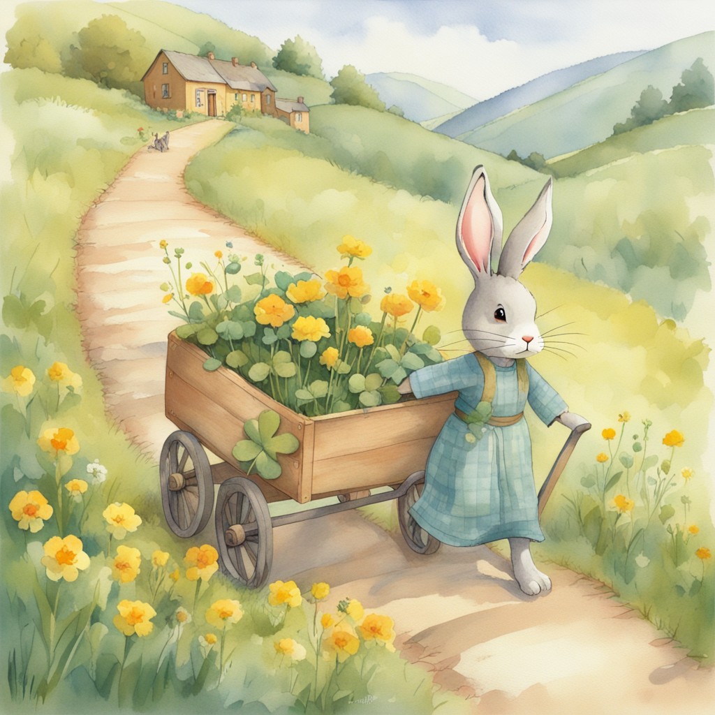 Lumi pulling a homemade cart with her mother wrapped in a quilt up the hill