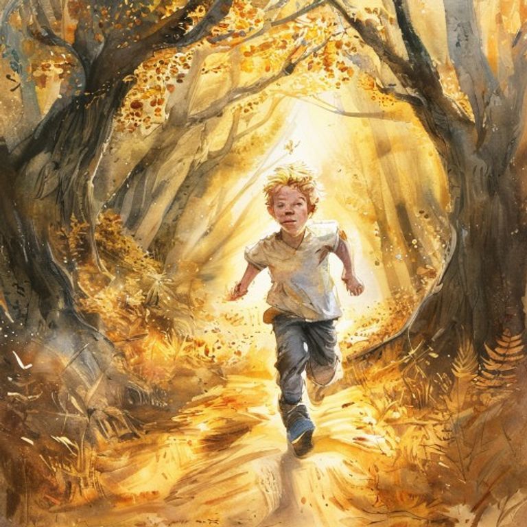 Elias running the forest path