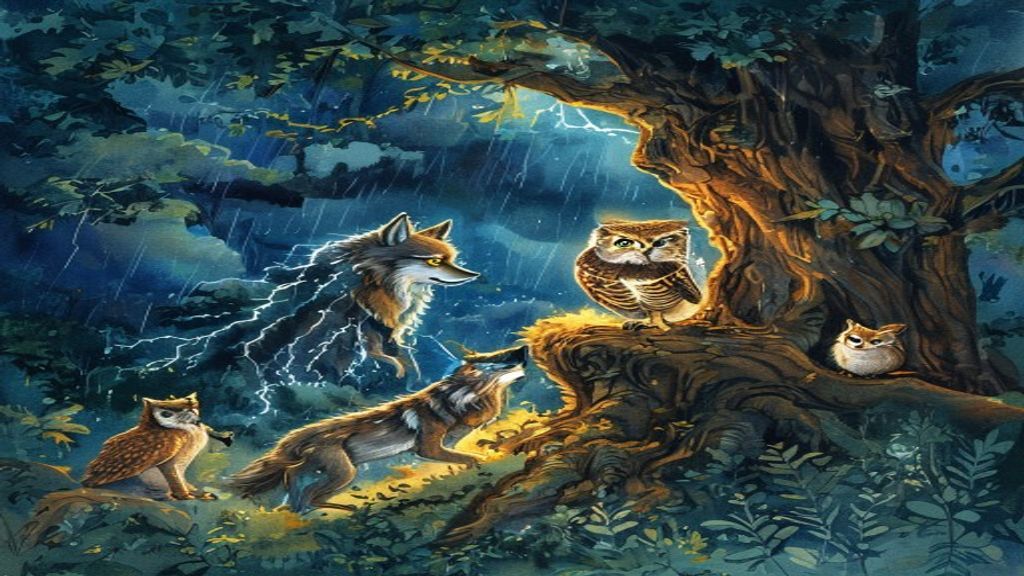 Young wolf before the wise owl judge