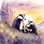 Mother and baby badger cuddled together on Heart Hill at sunrise