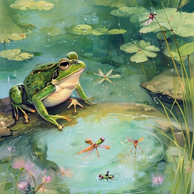 Leaper discovering the hidden world of water skaters and minnows in the clear pond water