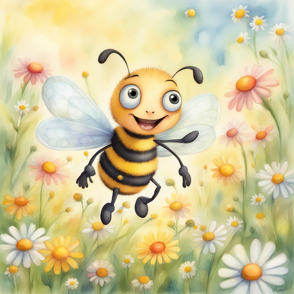 Buzzby the bee rushing through the flower meadow