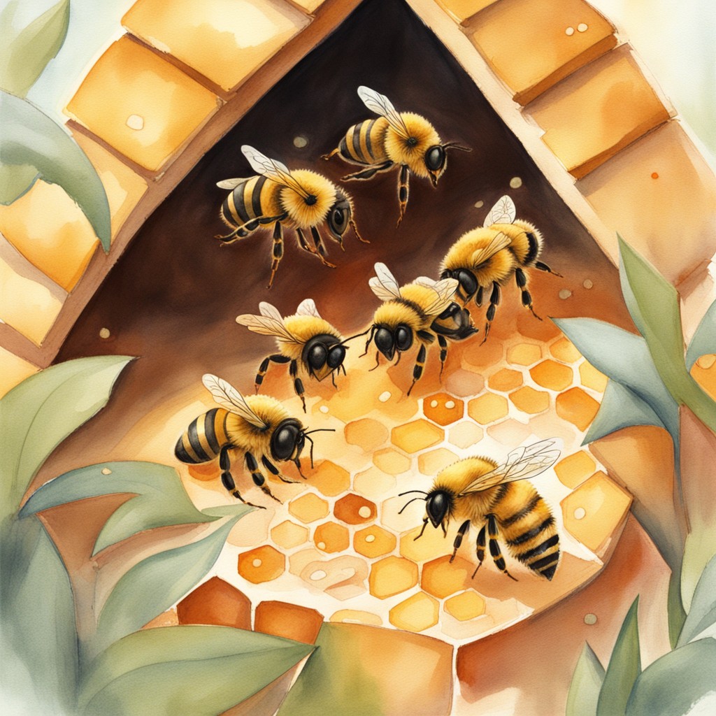 Bumble the busy bee working anxiously while other bees rest