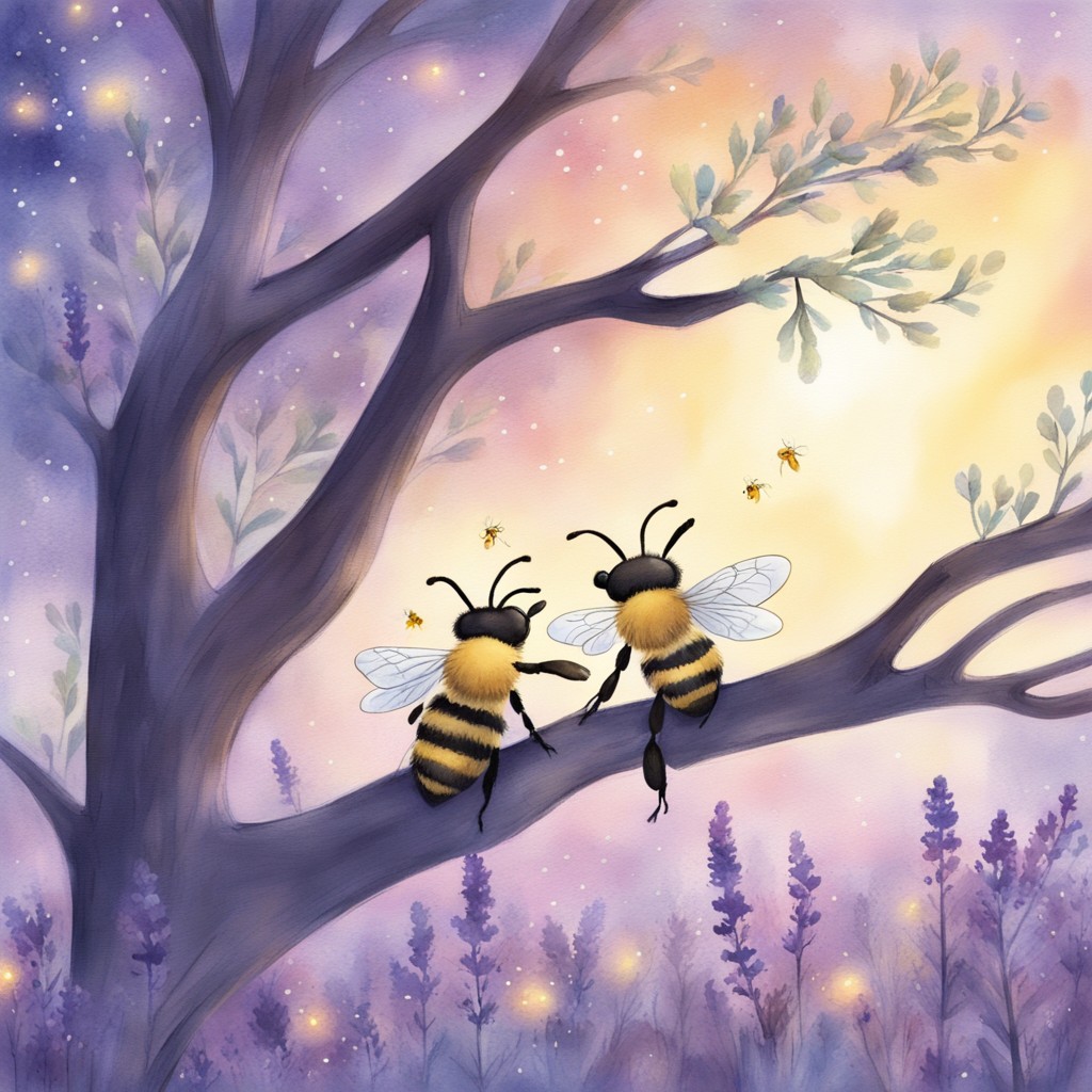 Buzzby and Elder Bloom watching fireflies at twilight