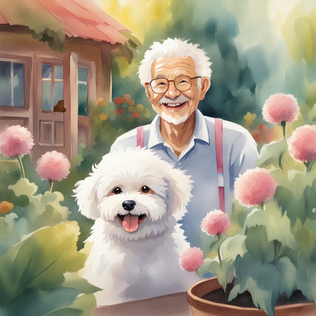 Mochi's infectious happiness brings a smile to Mr. Henderson's face on a beautiful spring day.