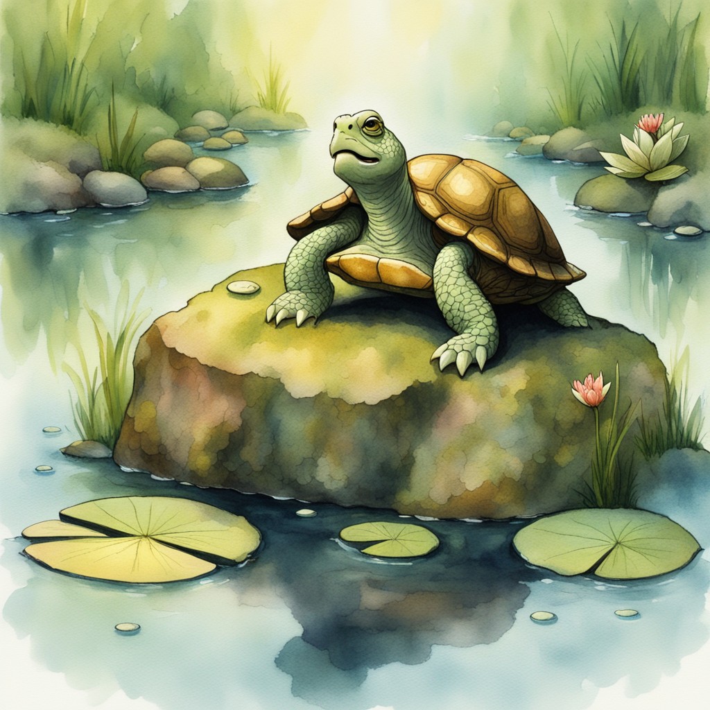 Dewdrop meeting the wise old turtle on the river