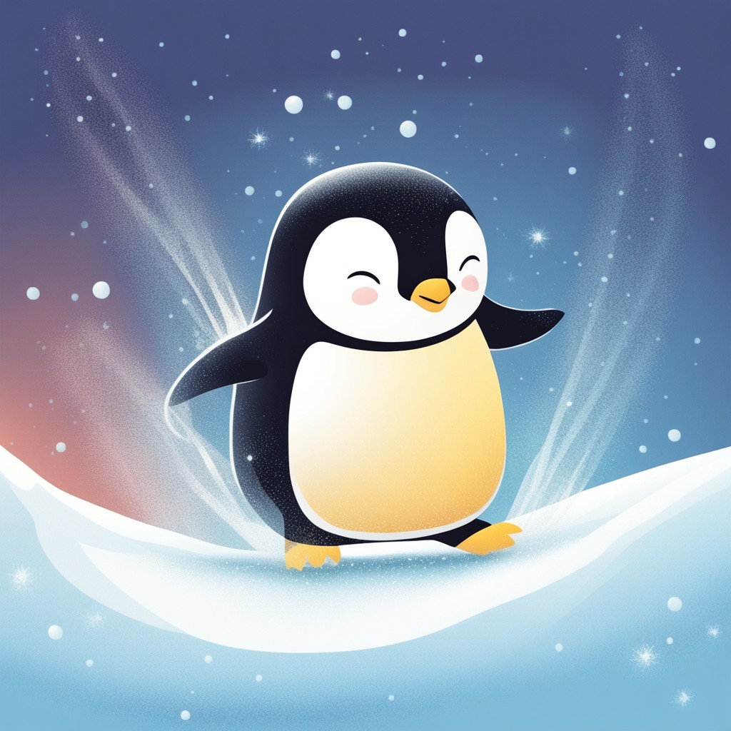 Pippa sliding gracefully down the ice with sparkling crystals around her