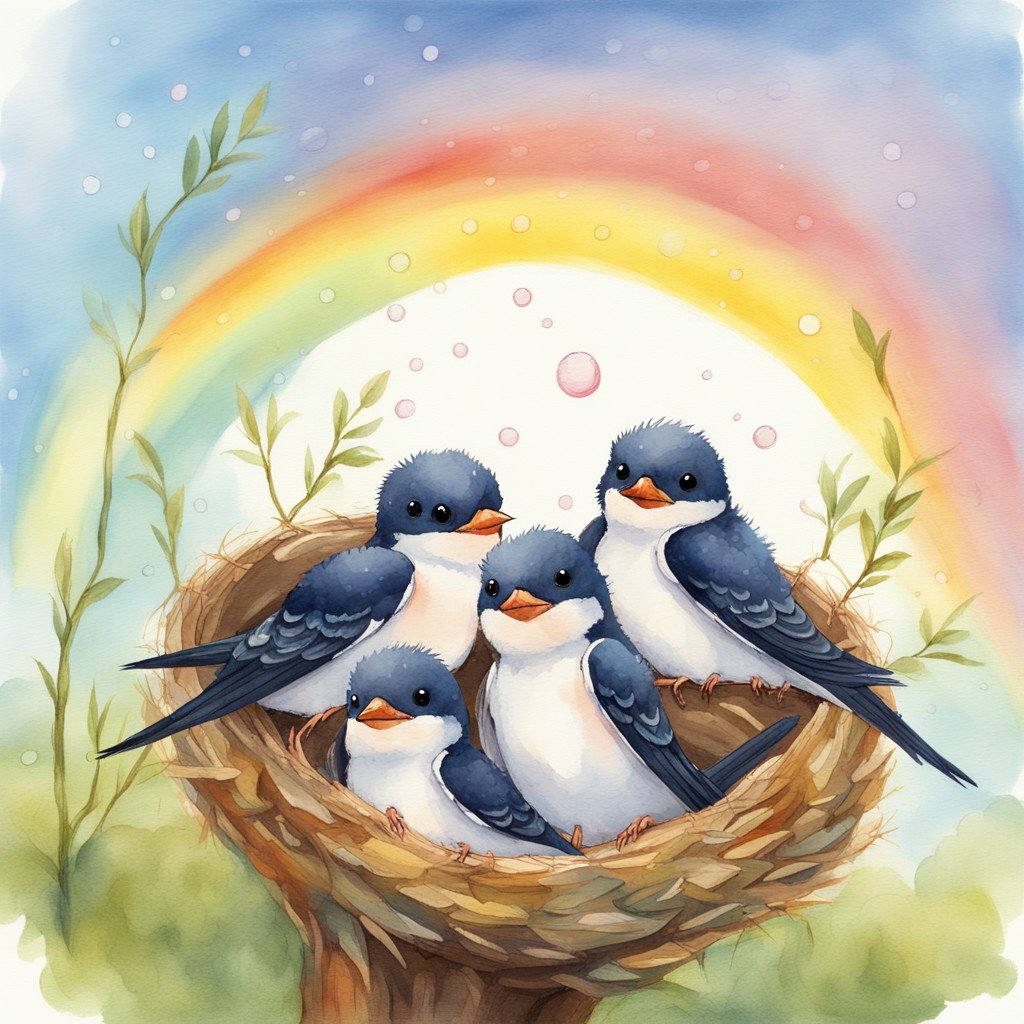 The swallow siblings looking at a beautiful rainbow