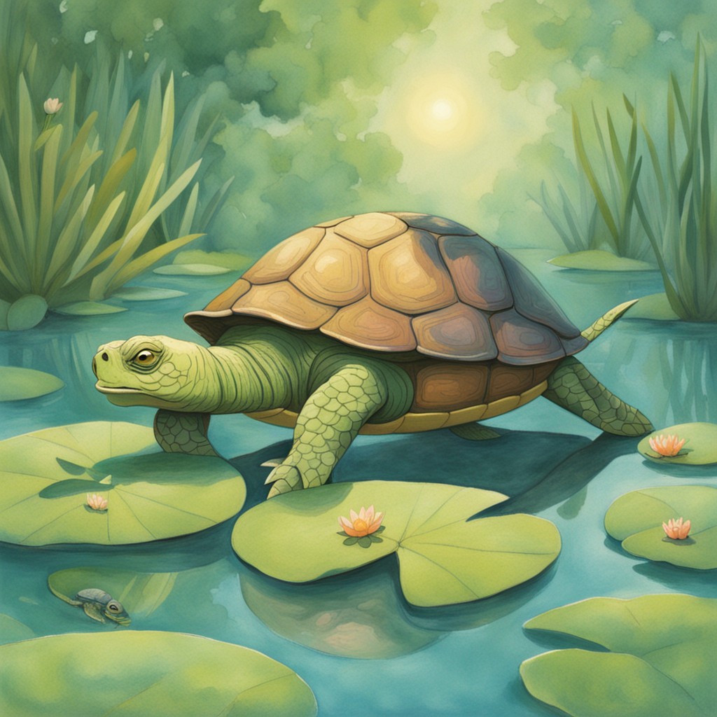 Grandmother Moss encouraging Tibby on the lily pad