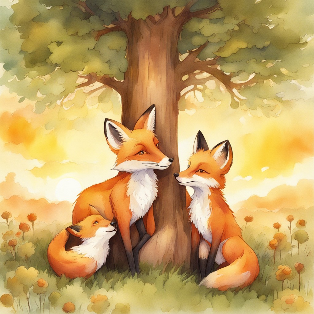 Finn and Rusty standing together beneath the great oak tree