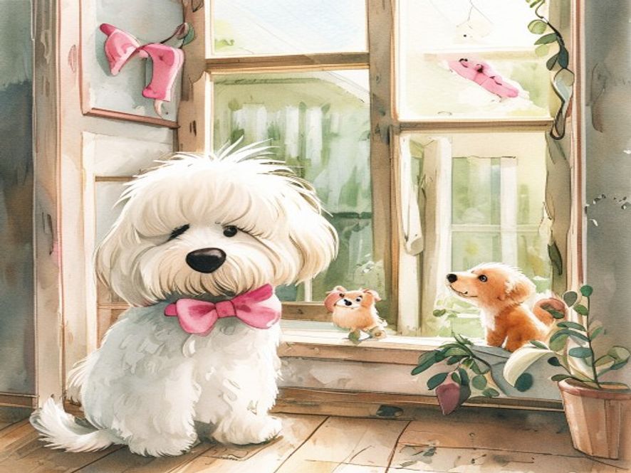 Mochi looking out the window at other animals