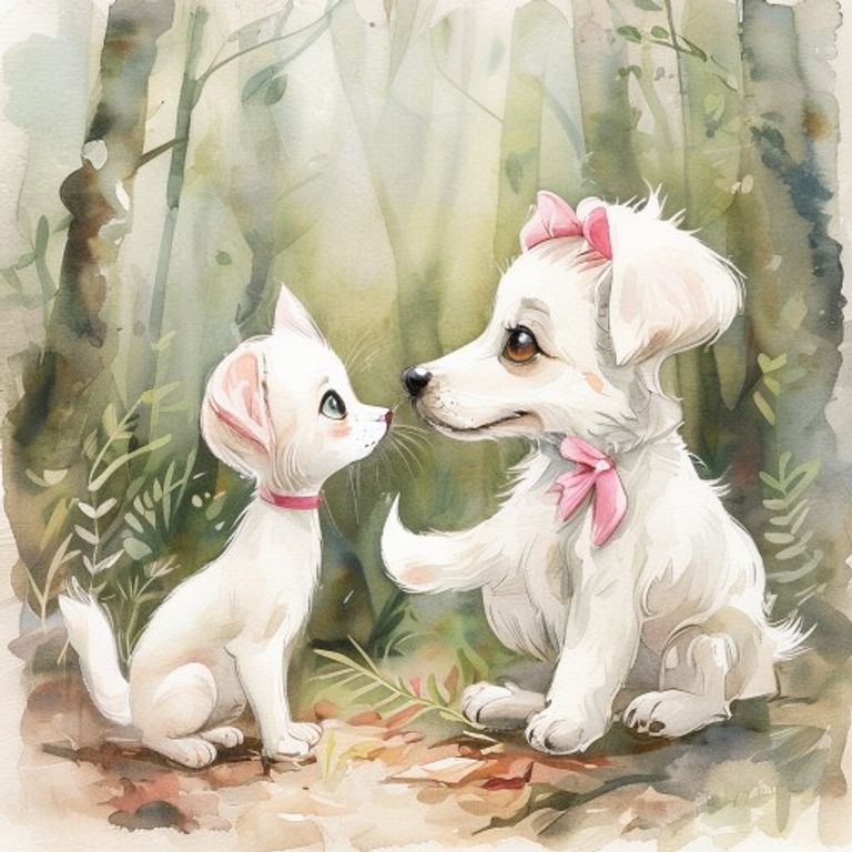 Mochi helping a small lost kitten in the forest
