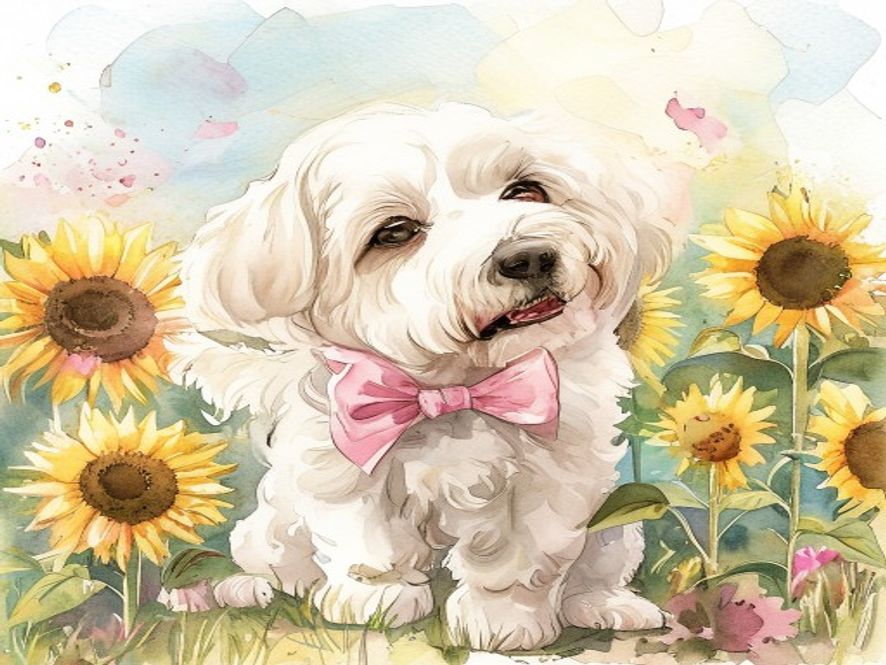 Mochi tending her blooming sunflowers